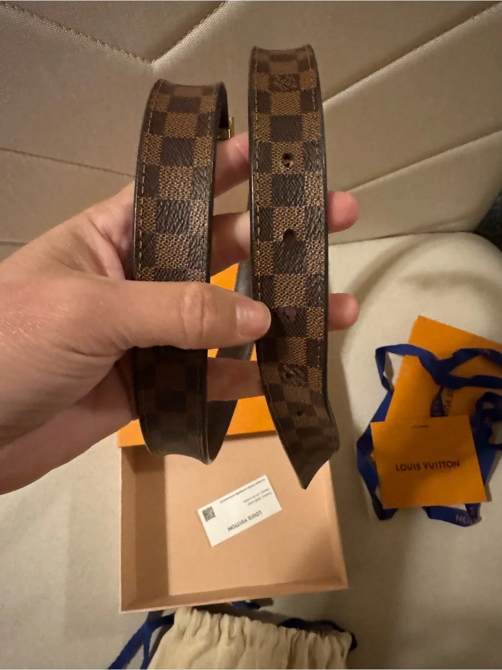 Louis Vuitton Brown Damier Ebene Belt with Gold LV Initiales 25 mm